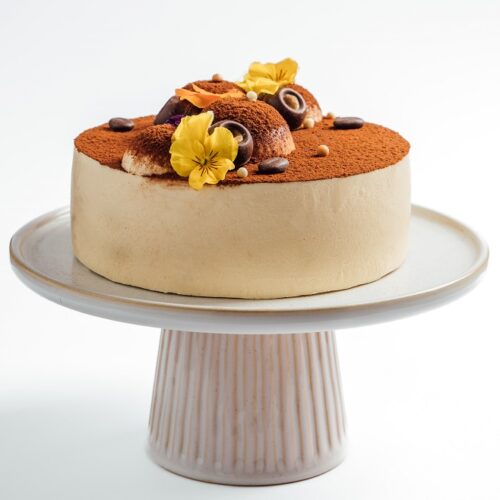 Tiramisu cake on a white background 300x300 resolution
