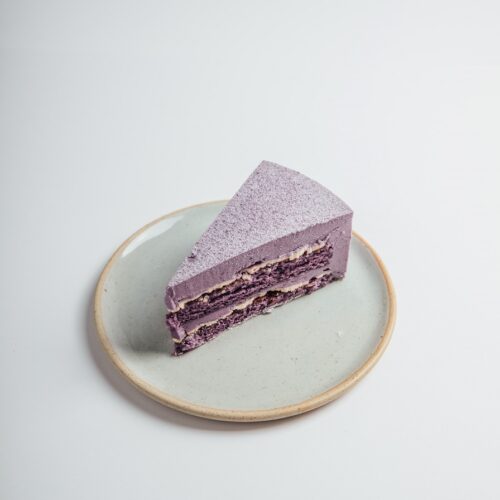Ube Cheesecake slice served on a plate