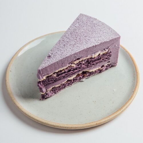 Ube Cheesecake slice served on a plate