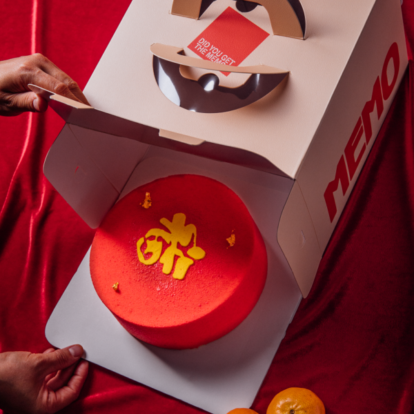 Memo Cakery's Chinese New Year Sponge Cake elegantly boxed for gifting