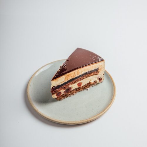 Black Forest cake slice served on a plate