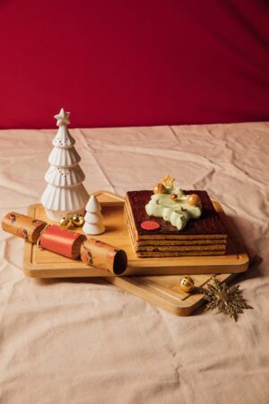 Opera cake with Christmas decorations